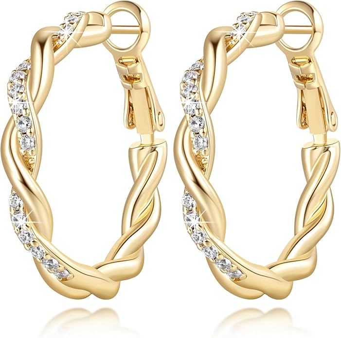 ENROSE Gold Plated Hoop Earrings 14K Gold Plated Earring for Women Twisted Large Hoop Earrings Minimalist Diamond Earring Jewelry 29mm*4mm