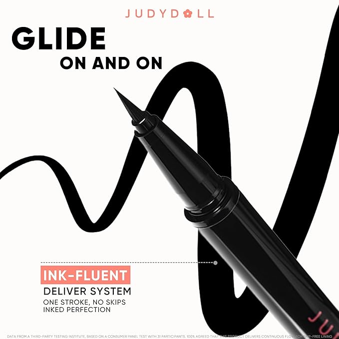 JUDYDOLL Ink Glider Longlasting Liquid Eyeliner - 30H Waterproof, Smudgeproof, Longlasting & Easy Glide, Intense Black, Ideal for Cat Eyes & Wings
