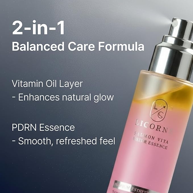 LICORNE Korean Salmon Vita Water Essence with PDRN – Hydrating Face Mist with Hyaluronic Acid, Niacinamide & Madecassoside – Lightweight K-Beauty Skincare – 100ml / 3.38 fl oz
