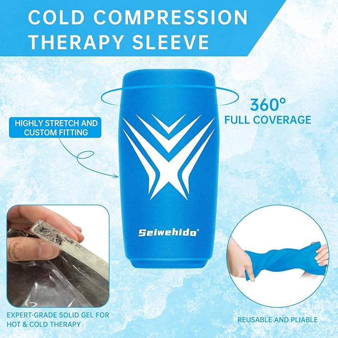 Extended Leg Knee Ice Pack Wrap for Injuries Compression, Reusable Soft Gel Freeze Knees Brace for Swelling Replacement Surgery, Cold Therapy for Arthritis, Meniscus Tear (Knee-Blue-2 Pack)