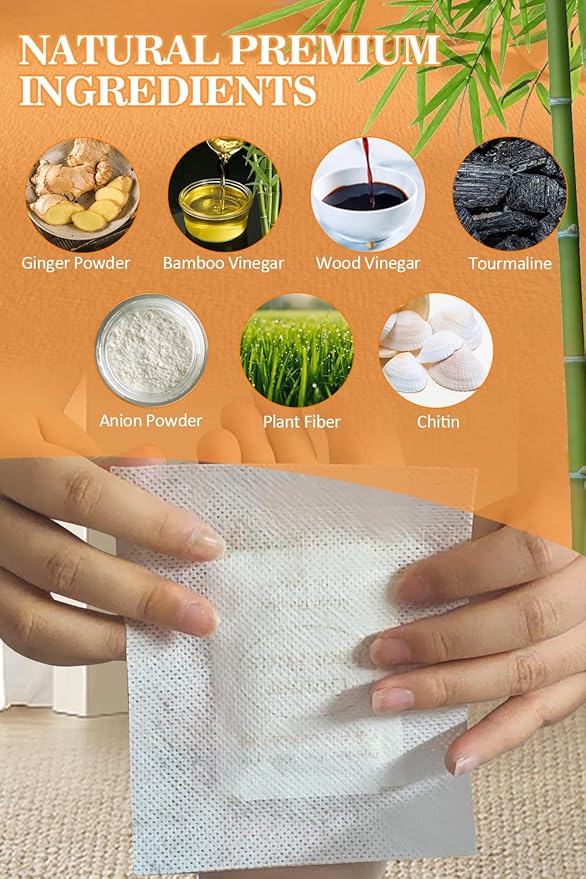 TEWEAE Foot Pads, Ginger FootPads, Natural Ginger Powder Bamboo Vinegar Foot Patches 20 Packs.
