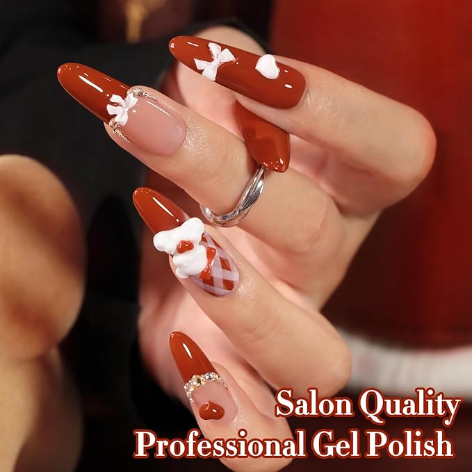 Double Rhythm 0.5 Oz Gel Nail Polish Neutral Natural Same Color Same Bottle Translucent Light Milky Pastel 15ML Manicure French Design Art DIY at Home (Red Brown-A1499)