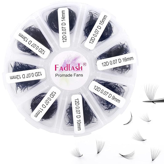 Lash Extension 1000pcs Mixed Premade Fans Eyelash Extensions D Curl Promades Eyelash Volume Lash Extensions Loose Fans Pre Made Volume Lashes Pointed Base (12D-0.07D, 9-16mm)