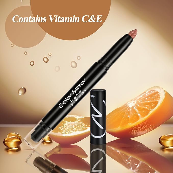Cream Waterproof Hypoallergenic Eyeshadow Stick, long wear Metallic Glitter Matte Eye Shadow Pencil With Makeup Brush, Eye Brightener, 14 Tulip Shimmer