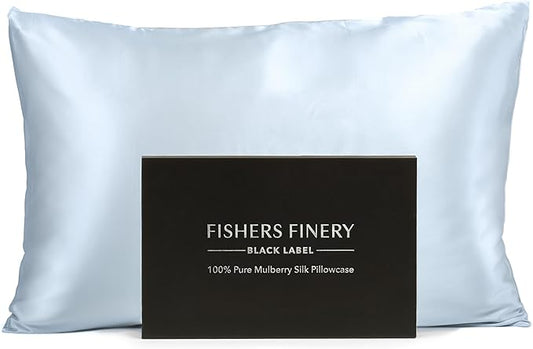 Fishers Finery 30mm 100% Pure Mulberry Silk Pillowcase, Quality Tested (Blue, King)