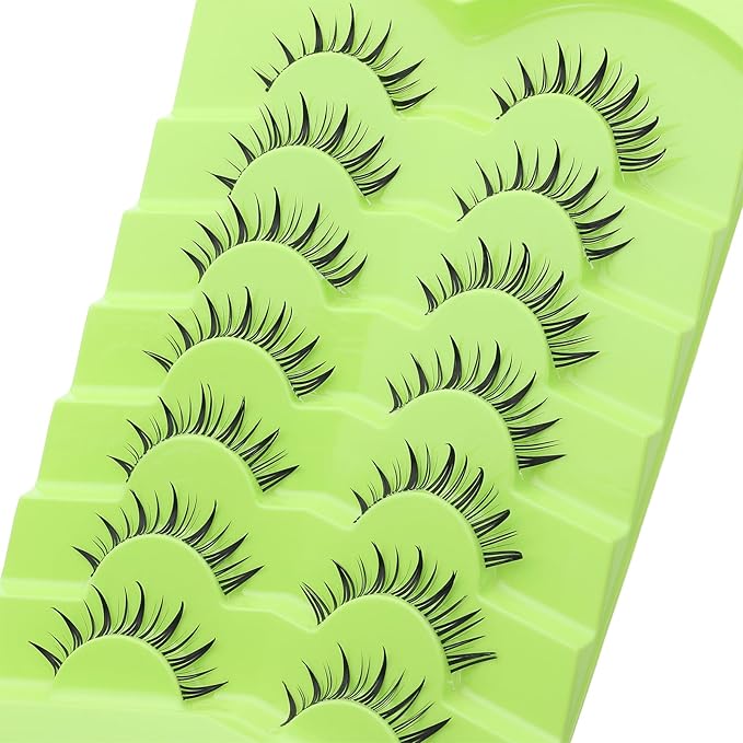 outopen 7 Pairs Manga Lashes Natural Look False Eyelashes Wispy Spiky Anime Lashes Korean Japanese Asian Style Cosplay Fake Eyelashes with Clear Band