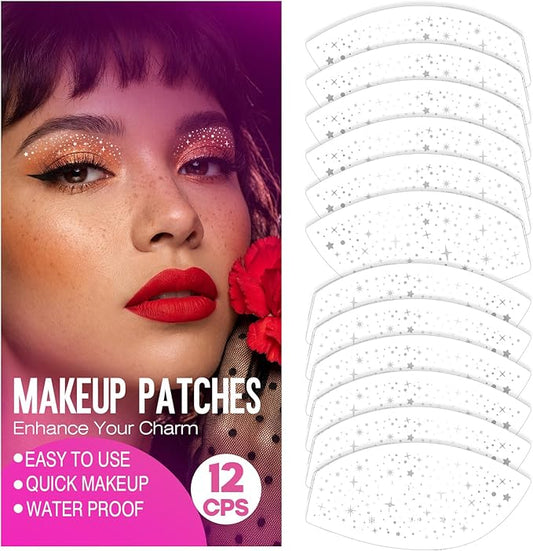 Silver Eye Speckles & Glitter Freckles Eyeliner Stickers, Glow Up Makeup-Up Patches Stars Cute Makeup Accessories for Women, Cosmetic Glitter for Face(6 Pairs)