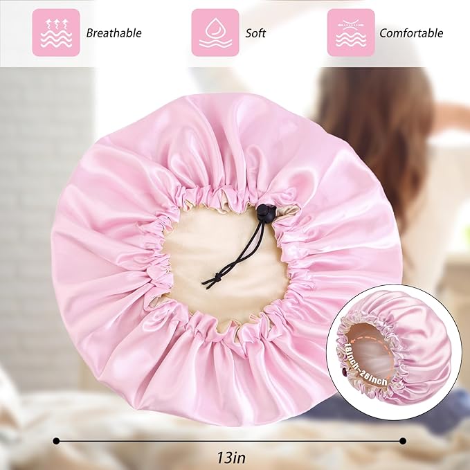 Satin Silk Bonnet For Curly Hair Bonnet Braid Bonnet For Sleeping Bonnets For Women Large Double-layer Adjustable