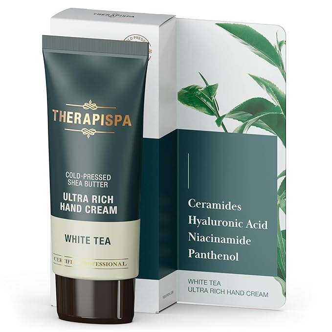 THERAPISPA Ultra Rich Hand Cream – Intensive Hydration & Repair for Dry, Chapped Hands | Enriched with Shea Butter, Ceramides, Niacinamide (B3) & Panthenol (B5) (White Tea, 2.0 oz, Pack of 1)