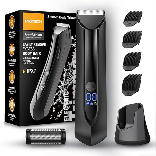 PRITECH Electric Body Hair Trimmer - Waterproof Mens Groin Hair Trimmer Ball Shaver USB Recharge Dock Body Grooming Kit with Ceramic Blade Male Hygiene Razor (Drak Gray)