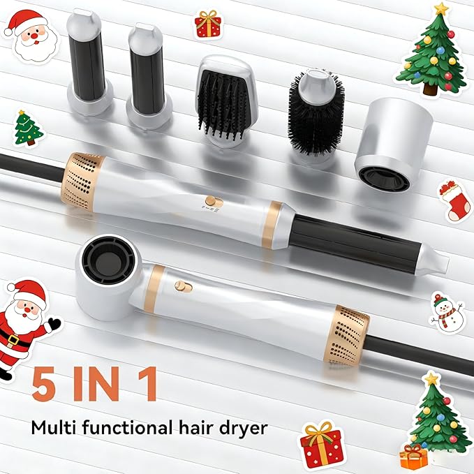 5 in 1 Hair Dryer Brush, Upgrade Blow Dryer Brush Air Curler Air Curling Wrap Styler, Fast Drying & 3 Adjustable Temperatures Hot Air Brush,Detachable Hair Styling Set for Drying Curling Straightening