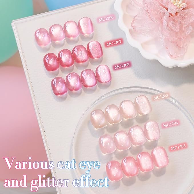 Double Rhythm 0.5 OZ Cat Eye Gel Polish with Magnet 15ML Holographic Glitter Shimmer Translucent Jelly Color Magnetic Nail Polish Salon DIY at Home (Fruit Orange Pink-MC1205)