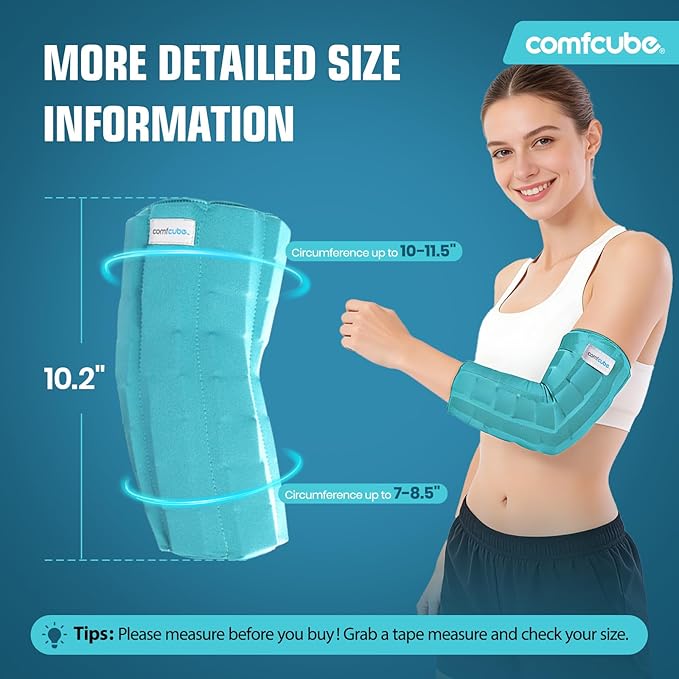 Comfcube Elbow Ice Pack for Tendonitis & Tennis Elbow, 2 Hours Long Lasting Cold Compression Flexible Ice Pack Wrap Sleeve, Pain Relief for Golfers Arm, Arthritis, Injuries