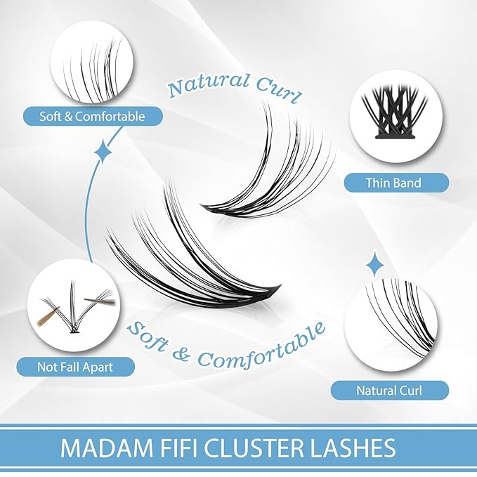 Madam Fifi 20D & 30D Lash Clusters, DIY Individual Lash Extensions, Soft Reusable Natural Eyelashes, 0.07mm C Curl, Mixed Lengths 9-15mm, Natural Look False Lashes
