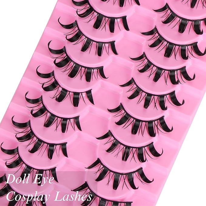 outopen 10 Pairs Doll Manga Lashes Japanese Lashes Spiky Anime Manhua Lash Wet Look Manga Eyelashes Cosplay Makeup False Eyelashes(Wet Doll Eye 10-16 MM)