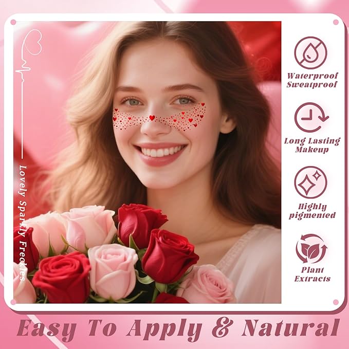 HOSAILY 10 Styles Red Glitter Freckles Face Tattoo, Waterproof Sparkle Cute Star Butterfly Face&Body Glitter Speckles Patches for Women, Metallic Temporary Tattoo Accessories Makeup for Rave