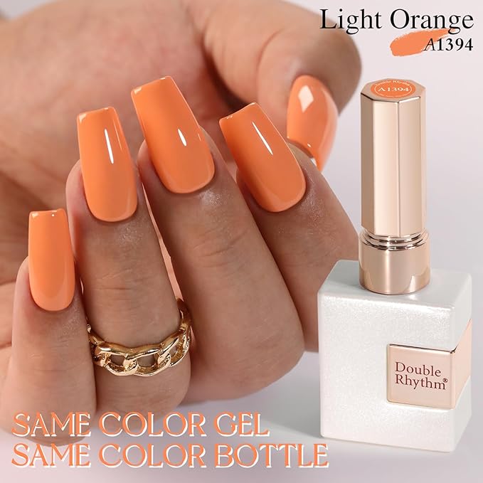 Double Rhythm Gel Polish 15ML Jelly Sheer Pastel Light Milky Color Pearl White Bottle 1 PC 0.5 OZ Full Size Nail Art Salon at Home (Orange-D1394)