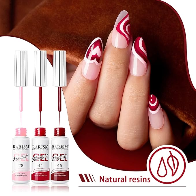 RARJSM Nail Art Gel Liner 24 Color Line Art Painted Gel Nail Polish Set Pink Blue Green Silver Gold Glitter for Nails Painting Drawing Soak Off U V L E D Curing Requires Bulid in Thin Nail Art Brush