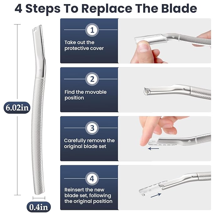 AIBRIT PRO Dermaplaning Tool for Face, Dermaplane Razor for Peach Fuzz with Metal Grip, Professional Eyebrow Razor for Women, Facial Razor for Women Silver (12 Replaceable Blades)