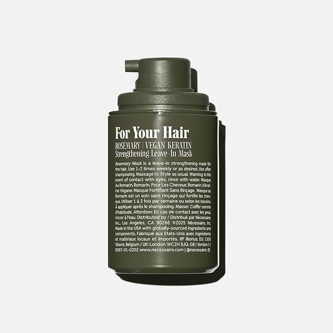 Nécessaire Rosemary Leave-In Mask | Keratin Hair Mask For Strengthening Damaged Hair. For Women + Men. Good For All Hair Types/Textures. Free Of Sulfates. Color-Safe. 60 ml / 2 oz