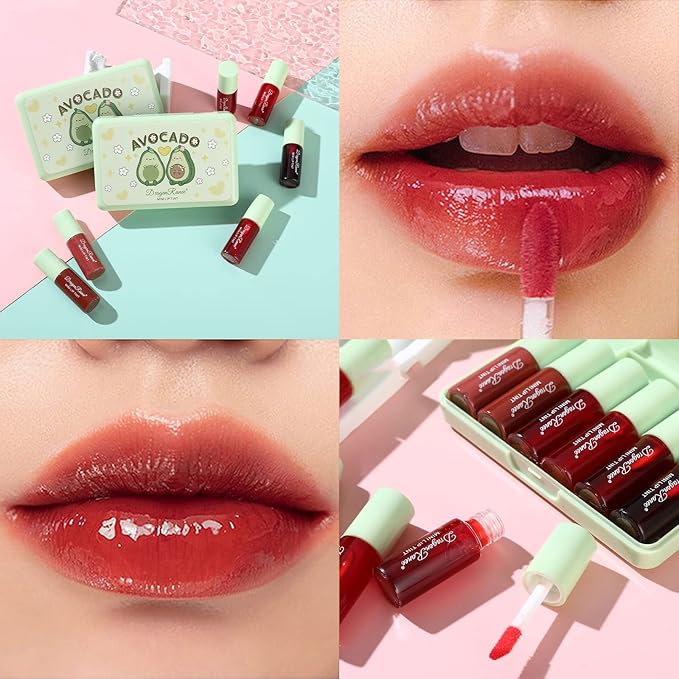 6 Colors Lip Tint Stain Set, Korean Lip Gloss, Mini Liquid Lipstick for Women, Lip Gloss Set, Lip Stain Long Lasting Waterproof, Non-Stick Cup, High Pigment, Cute Stuff, Lip Makeup