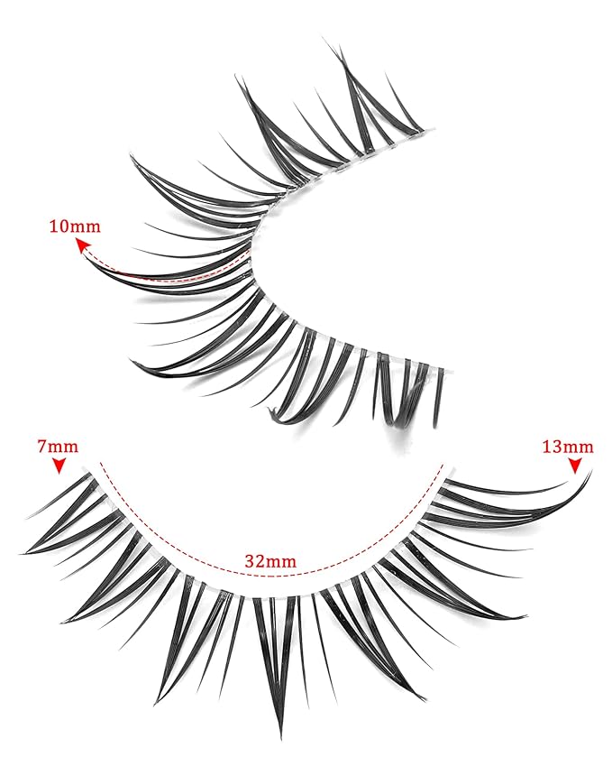 outopen 10 Pairs Fox Eye Manga Lashes Natural Look Asian Lashes Doll Style Spiky Clear Band Anime Lashes Wispy Cat Eye False Lashes Extension