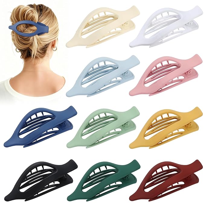 10 Pcs Flat Hair Clips for Women French Concord Claw Clips for Thick and Thin Hair Claw Clips Duck Billed Barrettes Hair Accessories for Women and Girls (Bright Colorful)