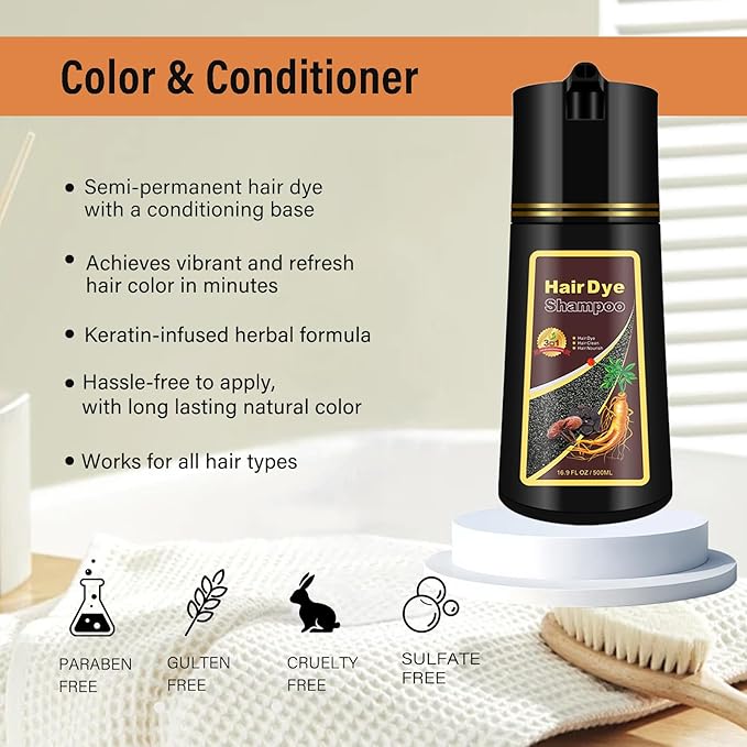 Brown Hair Dye Shampoo 3 in 1, Semi-Permanent Brown Hair Dye, Works in Minutes, Instant Hair Color Shampoo for Women Men, Champu Para Pintar el Cabello, Champu Para Canas, Easy to Use 16.90 Fl Oz