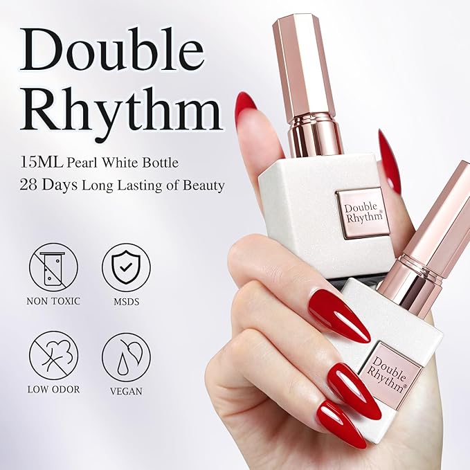 Double Rhythm Gel Polish 15ML Jelly Sheer Pastel Light Milky Color Pearl White Bottle 1 PC 0.5 OZ Full Size Nail Art Salon at Home (Dark Red-D1378)