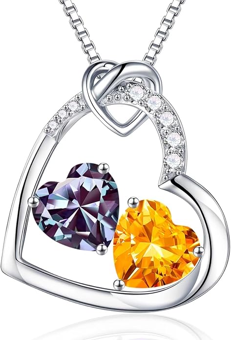 Iefil Valentines Day Gifts for Her - 925 Sterling Silver Heart Birthstone Necklace, Anniversary Birthday Gifts for Women Wife Girlfriend, Jewelry for Mom Daughter