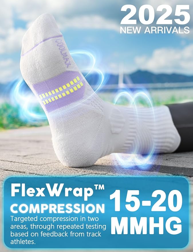 Juclise Womens Coolmax Bamboo Viscose Compression Running Crew Socks, Moisture-Wicking Anti-Blister Hiking&Gym Athletic