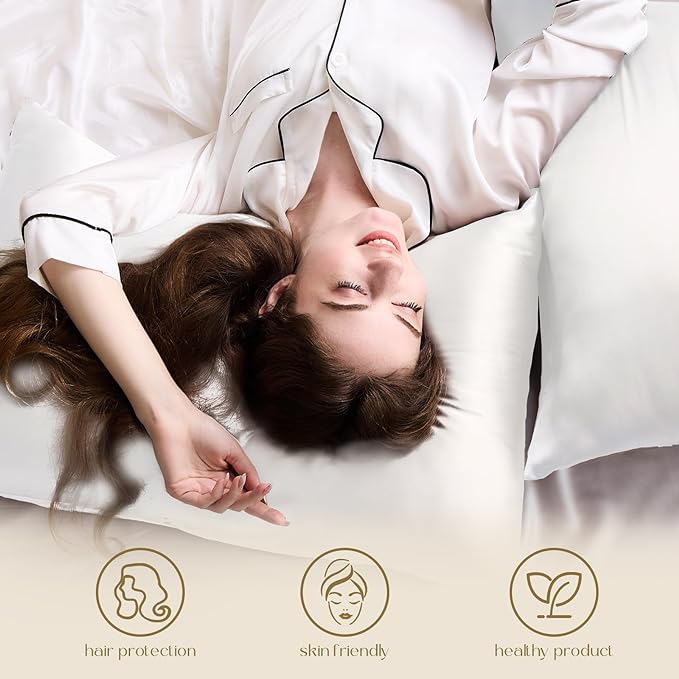 ZIMASILK 100% Pure Mulberry Silk Pillowcase for Hair and Skin,with Hidden Zipper,Both Side 19 Momme Silk, 1pc (Body 20"x54", White)