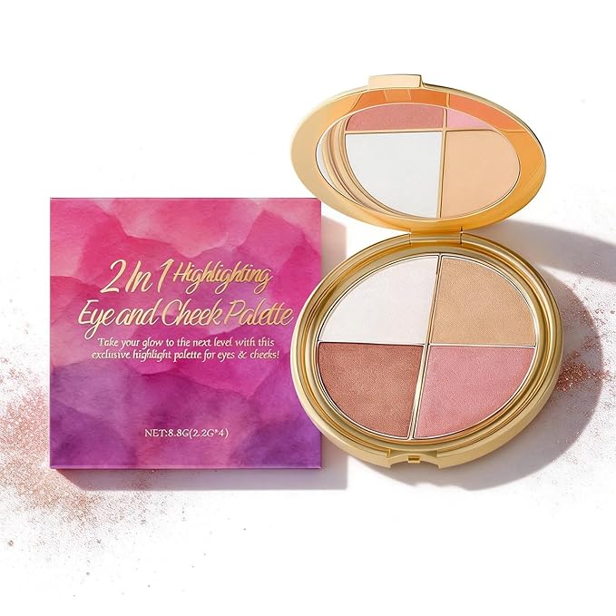 Highlight Eyeshadow and Blush Palette | 2 in 1 Makeup Palette for Eyes & Cheeks | Glow Wardrobe Contour Palette with Highlighter | Smooth Blendable Powder, Compact & Travel Friendly
