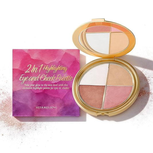 Highlight Eyeshadow and Blush Palette | 2 in 1 Makeup Palette for Eyes & Cheeks | Glow Wardrobe Contour Palette with Highlighter | Smooth Blendable Powder, Compact & Travel Friendly