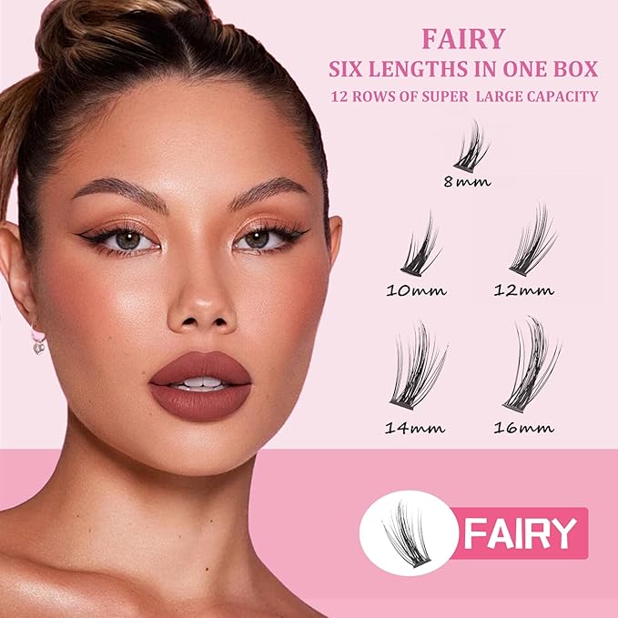 ISOOLU Fairy Lash Clusters Manga Individual Lashes C Curl Wispy Eyelash Clusters WideSpan Eyelash Extension Kit with Lash Bond and Seal Wet-Look Spiky Cluster Lashes (Anime Lash Clusters)