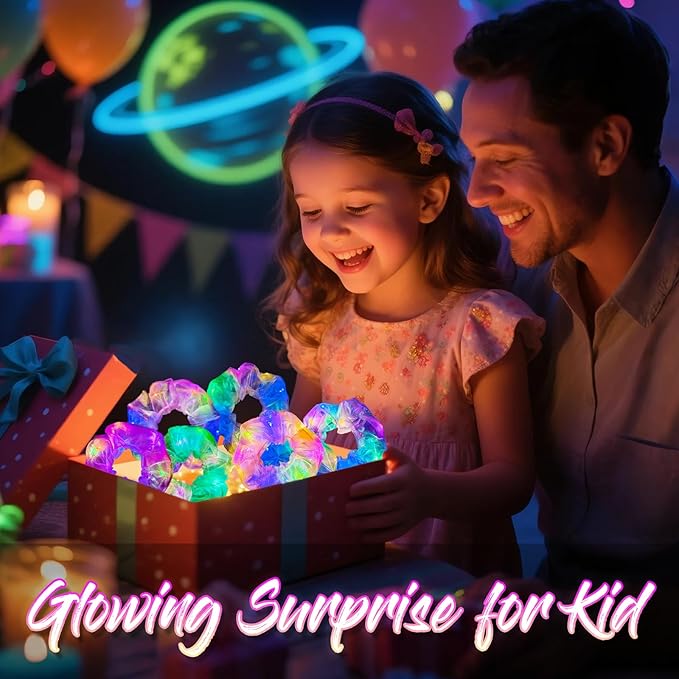 20 PCS Light up Scrunchies, 3 Glow Mode, Hair Accessories for Women, Glow in the Dark Party Supply for Festival Rave Slumber Party