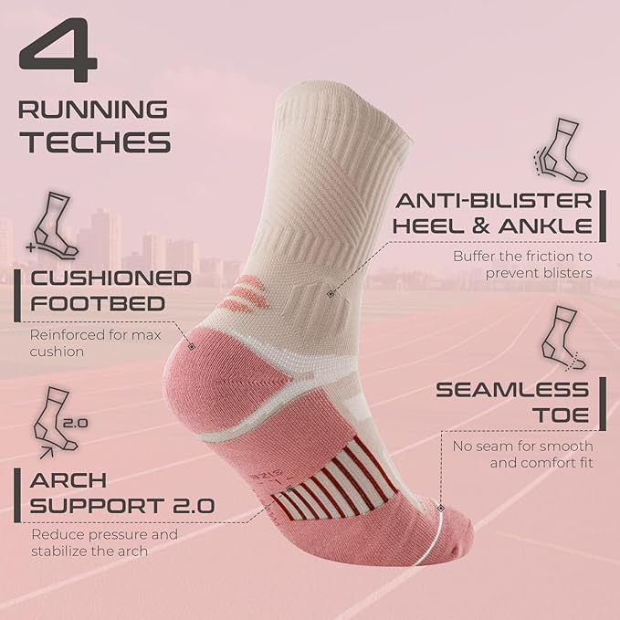 Coolmax Compression Running Socks for Women 3 Pairs, Anti-Blister Moisture Wicking Boot Crew Cushion Athletic Workout Socks