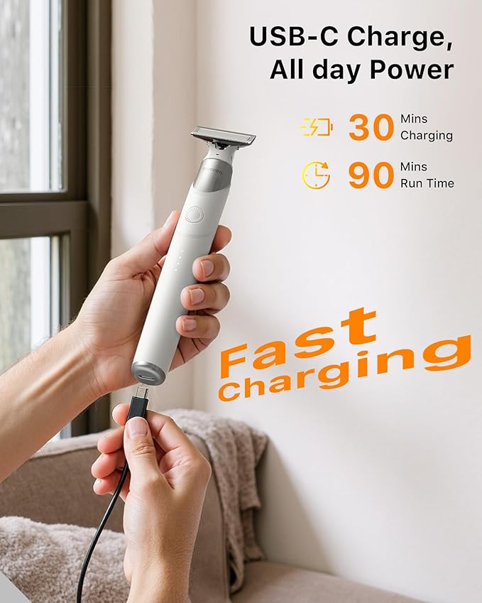 Trimcoo New Electric Beard & Nose Hair Trimmer Kit - Painless Razor with 12 in 1 Rotating Comb, Magnetic Nose Hair Head, Waterproof Wet/Dry, Groin/Ball Shaver for Men, USB-C Fast Charging,White(Pack)
