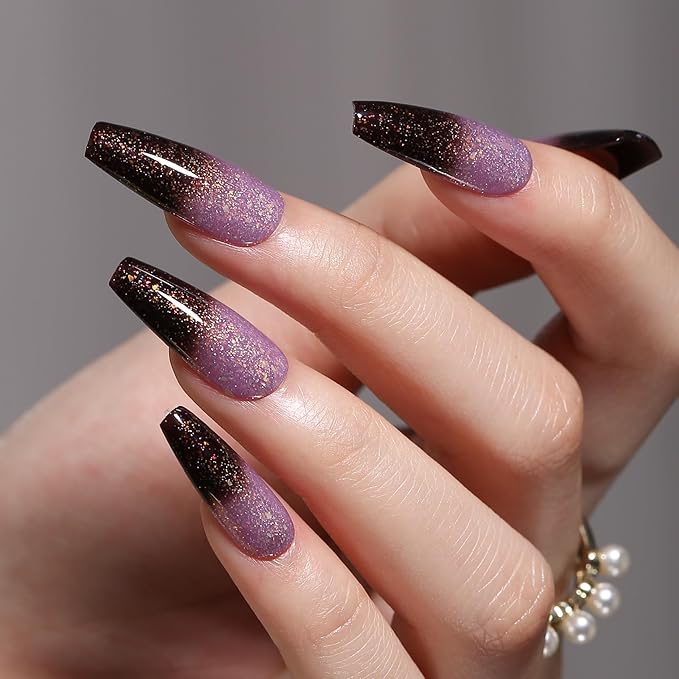 MAYCHAO 15ML Barcode Glitter Color Changing Gel Nail Polish 1Pc Grayish Purple-Black Shimmer Mood Temperature Change Gel Polish Ombre Thermal UV Nail Polish Nail Art Manicure at Home 0.5 OZ