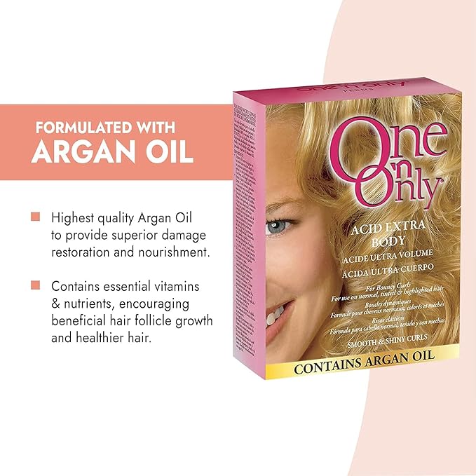 One 'N Only Acid Extra Body Hair Perm - At Home Perm Kit with Argan Oil for Bouncy Curls - Provides Firmer & More Manageable Curls for Normal, Tinted, and Frosted Hair (1 Kit)