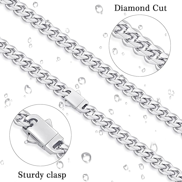 Fiusem 3.5mm Cuban Link Chains for Men, Silver Tone/Black/14K Gold Plated Stainless Steel Necklace Chain, Mens Necklace 16, 18, 20, 22, 24, 26, 28 Inch