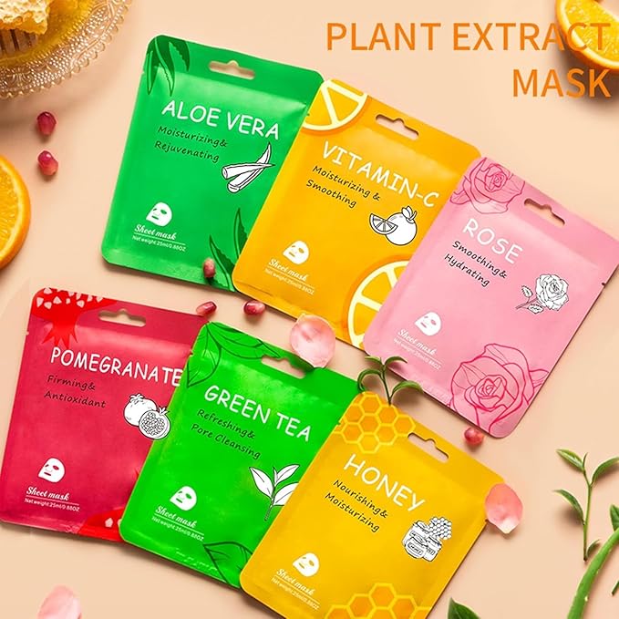 Meleell 18 Pack Collagen Face Masks Skincare Bulk,Hydrating Spa Face Mask Beauty for Sensitive Skin,Sheet Mask for Skin Care, Facial Mask Sets Birthday Party Gifts for Women/Teen Girls/Kids