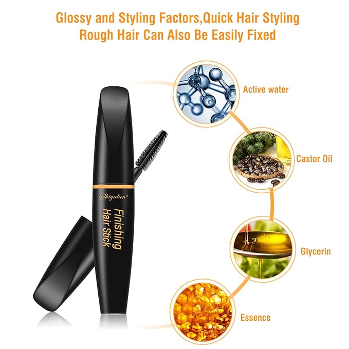 SUOFEIYA Hair Finishing Stick for Woman 3 Pack, Black, Vegan & Cruelty Free, Tames Flyaways, Smooths Frizz - Hair Mascara for All Hair Types