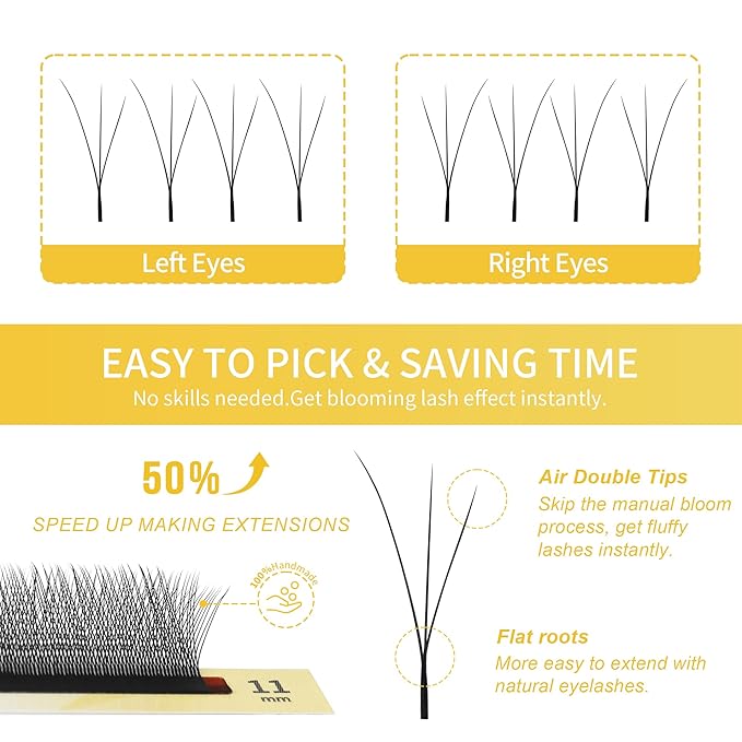 GLAMLASH W Eyelash Extensions 3D Volume Premade Fan Natural Soft Matte Lash Professional Salon Supplies (3D,0.07,D,9-14mm,Fox)