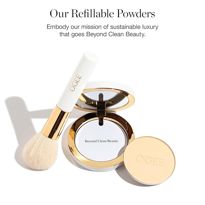 Ogee Sculpted Skin-Perfecting Makeup Setting Powder - Sienna - FULL SET (Case & Refill) - Lightweight Powder Foundation Made with 70% Organic Ingredients