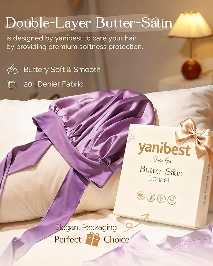 YANIBEST Adjustable Silk Bonnet for Sleeping Women Double Layer Satin Bonnet Reduce Friction Prevent Frizz Curly Hair