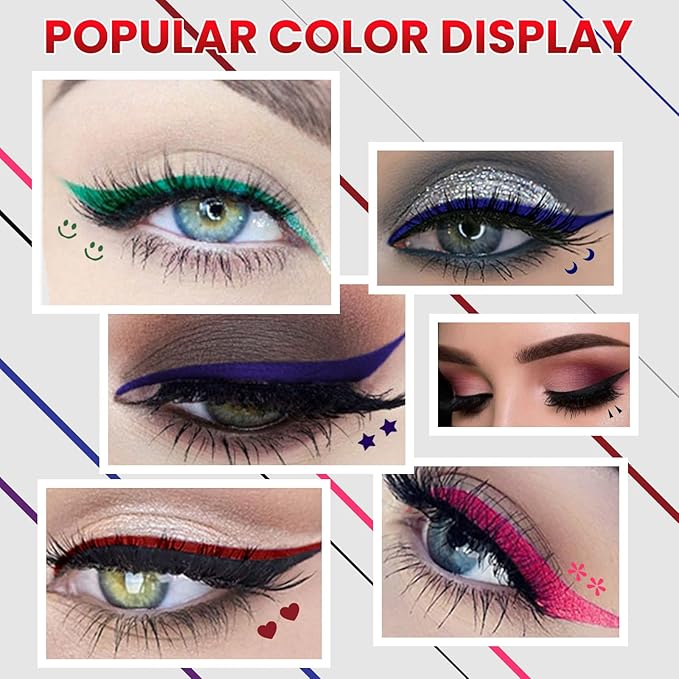 Erinde 6 Colors Liquid Winged Eyeliner Stamp Pen Set, Double-Ended Black Red Green Purple Blue Eye Liner Pencil, Long-lasting Waterproof Stamp Eyeliner Set for Eye Face Makeup