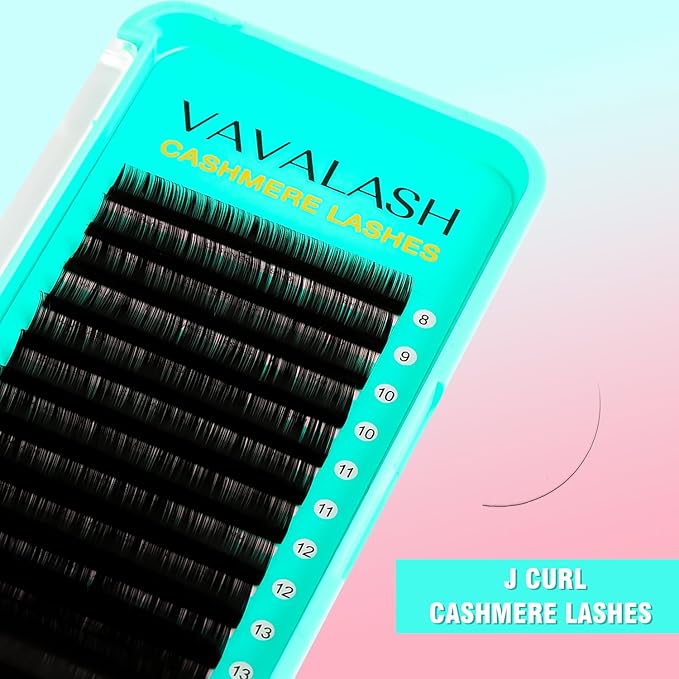 VAVALASH Cashmere Eyelash Extensions 0.03/0.05/0.07/0.15 Premium Lashes B L J Curl Volume Lash Extensions, Soft Super Matte Black Professional Lashes Extension Tray Supplies (0.03-J-8-15MM)