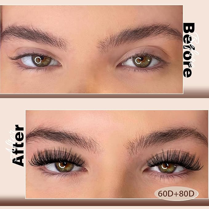 JMS&JMS 280Pcs Lash Clusters Soft Eyelash Clusters 60D+80D DIY Cluster Eyelash Extensions Soft and Easy to Wear at Home (60D+80D-D-9-16Mix)