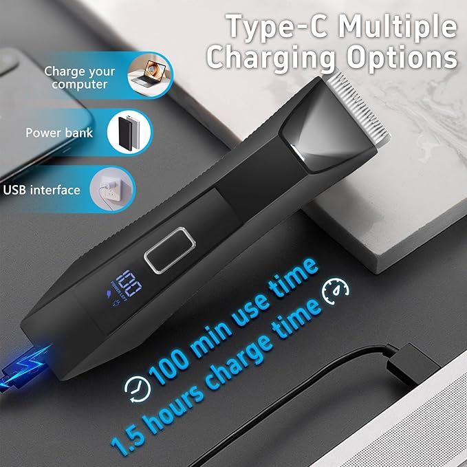 Beatslm Body Trimmer for Men, Groin & Body Hair Trimmer, Ball Foil Shaver, Nose Hair Clippers, 3 in 1 Men's Waterproof Wet/Dry Groomer with Travel Case &Travel Lock, LED Display, Black